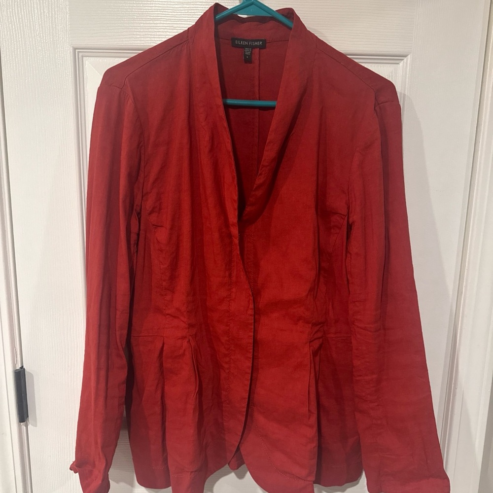 Eileen Fisher Burnt Red Linen Jacket Workwear Career Core Office Blazer Zip L